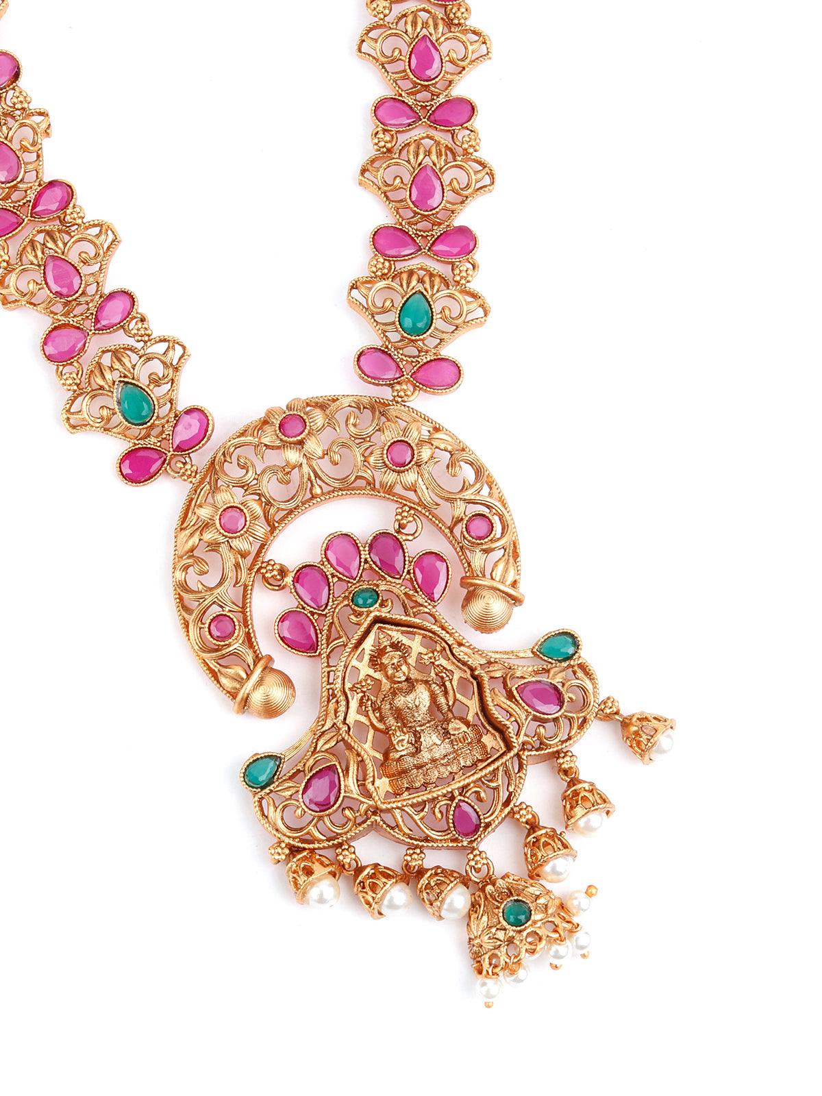 Maroon Beaded Gold plated Temple Jewellery set - Rajwada