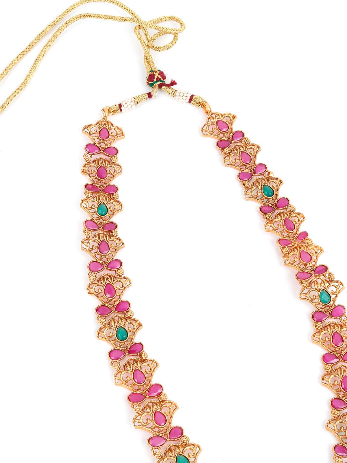 Maroon Beaded Gold plated Temple Jewellery set - Rajwada