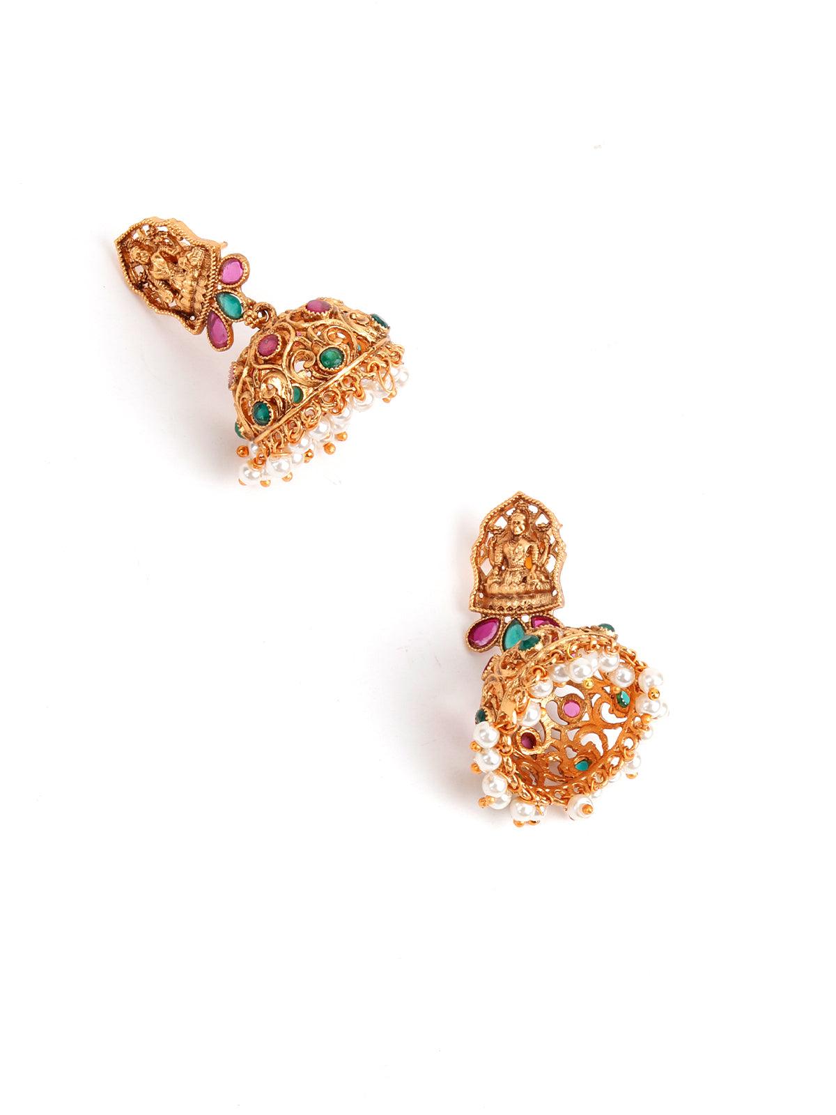 Maroon Beaded Gold plated Temple Jewellery set - Rajwada