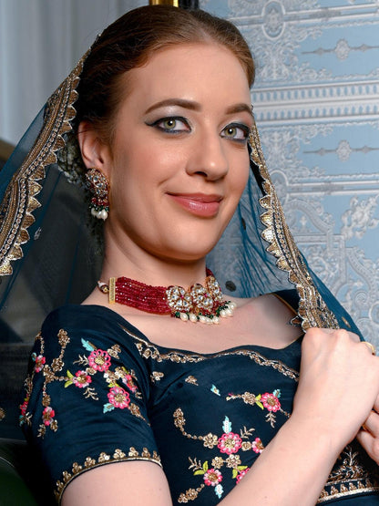 Maroon Choker Necklace Set - Rajwada
