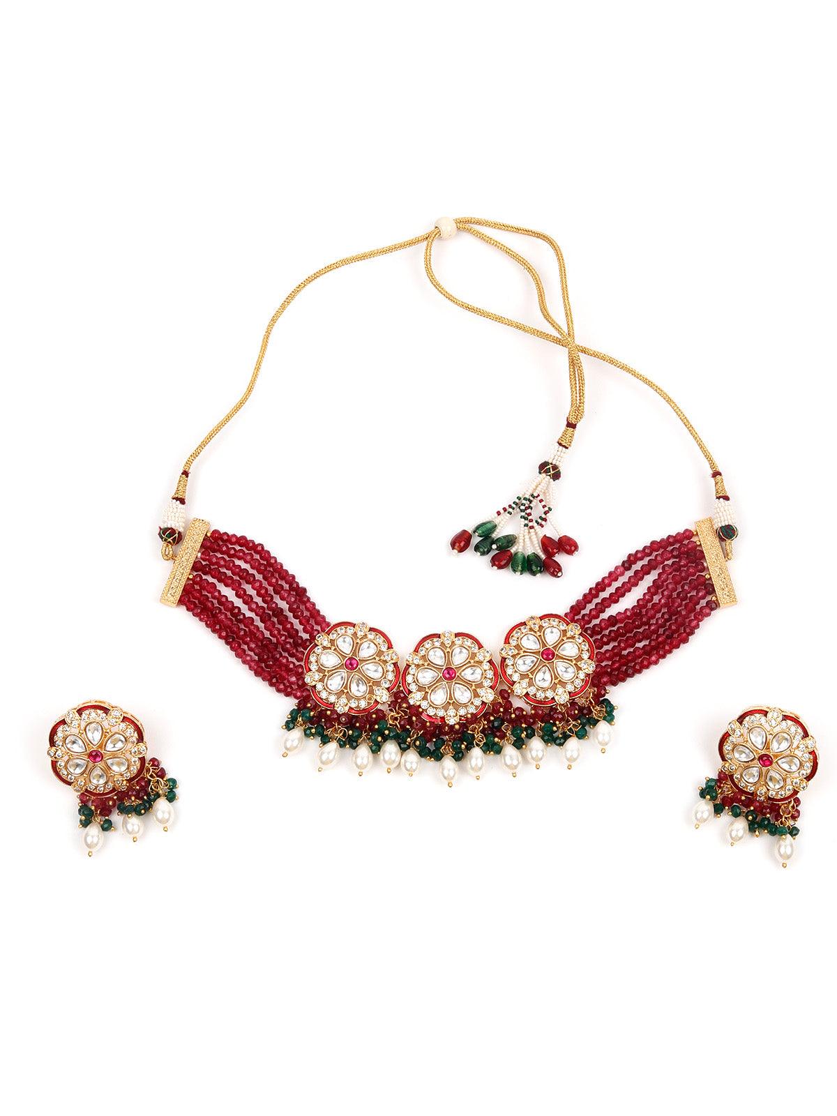 Maroon Choker Necklace Set - Rajwada
