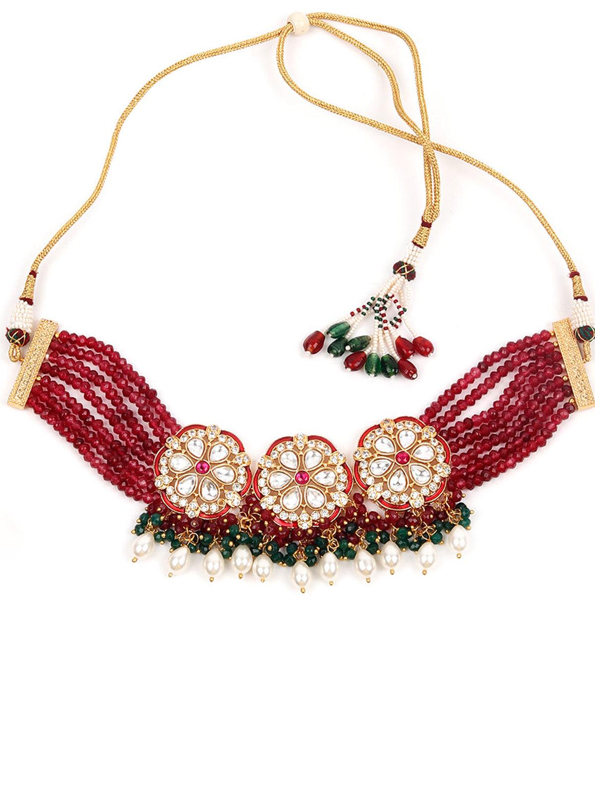 Maroon Choker Necklace Set - Rajwada