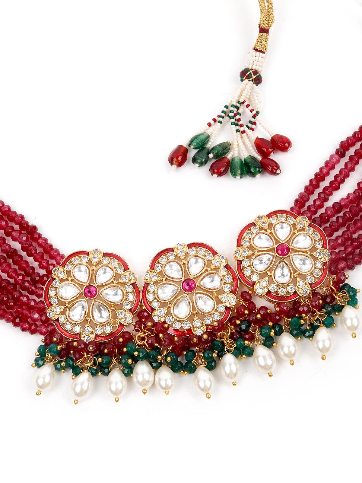 Maroon Choker Necklace Set - Rajwada