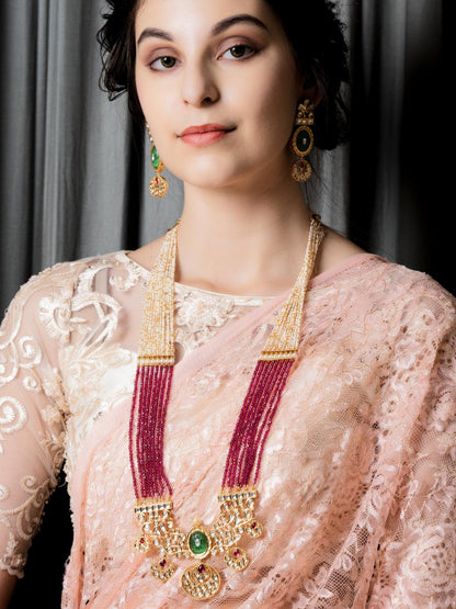 Maroon Long Magical Onyx  Kundan Necklace Set - Rajwada
