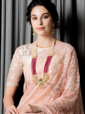 Maroon Long Magical Onyx  Kundan Necklace Set - Rajwada
