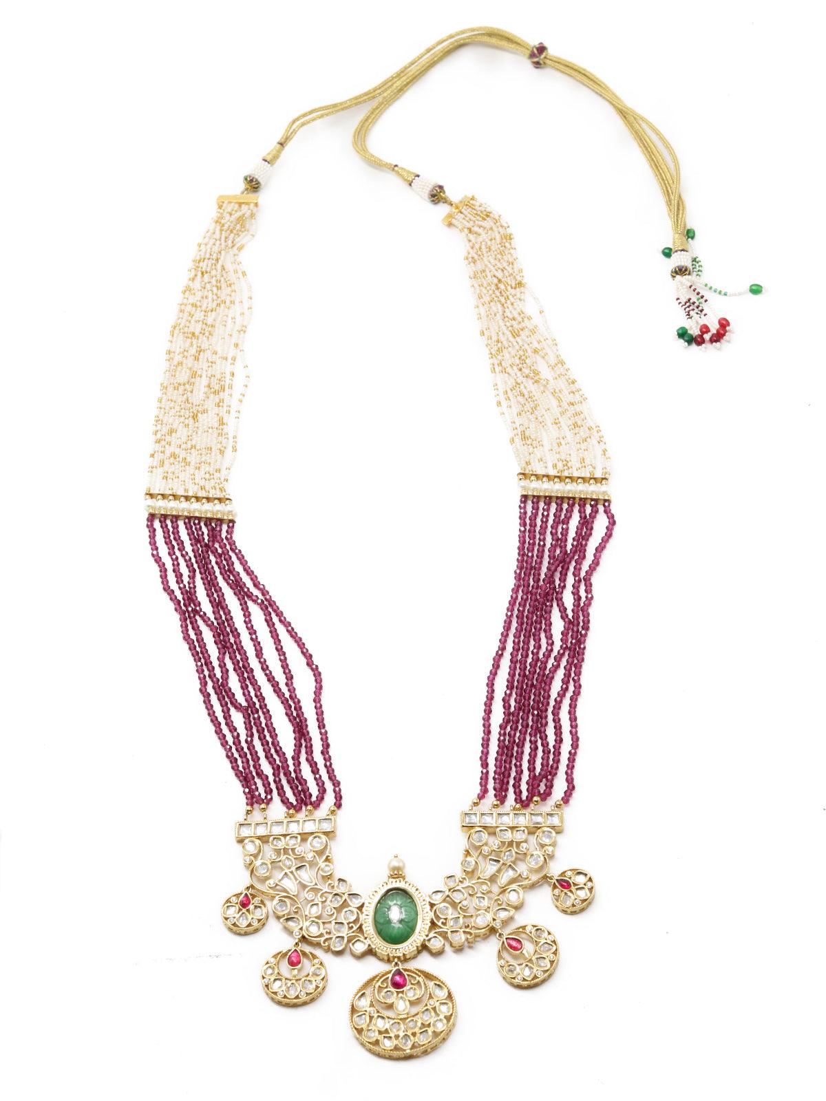 Maroon Long Magical Onyx  Kundan Necklace Set - Rajwada