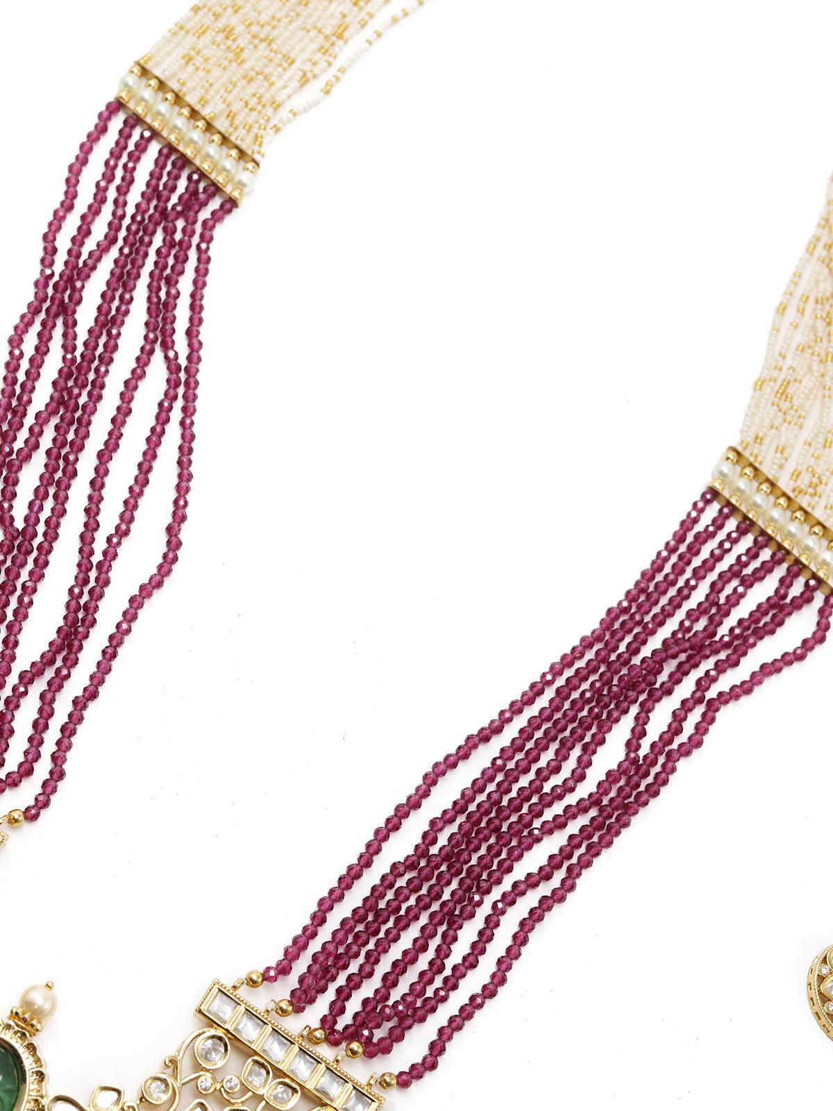 Maroon Long Magical Onyx  Kundan Necklace Set - Rajwada