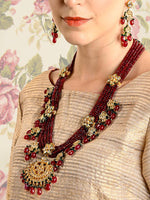 Maroon Multistring Onyx-Mani-Kundan Necklace Set! - Rajwada