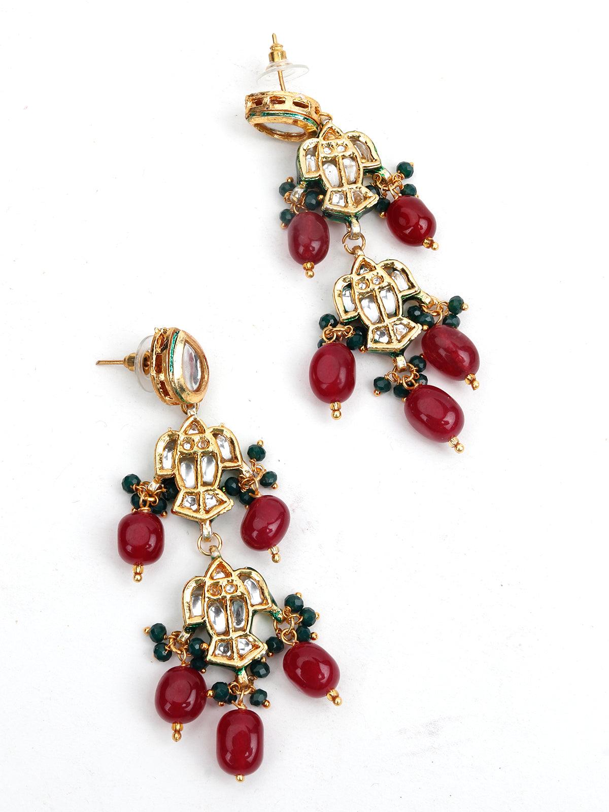 Maroon Multistring Onyx-Mani-Kundan Necklace Set! - Rajwada