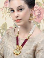 Maroon Onyx and White Pearl Necklace Set - Rajwada