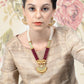 Maroon Onyx and White Pearl Necklace Set - Rajwada