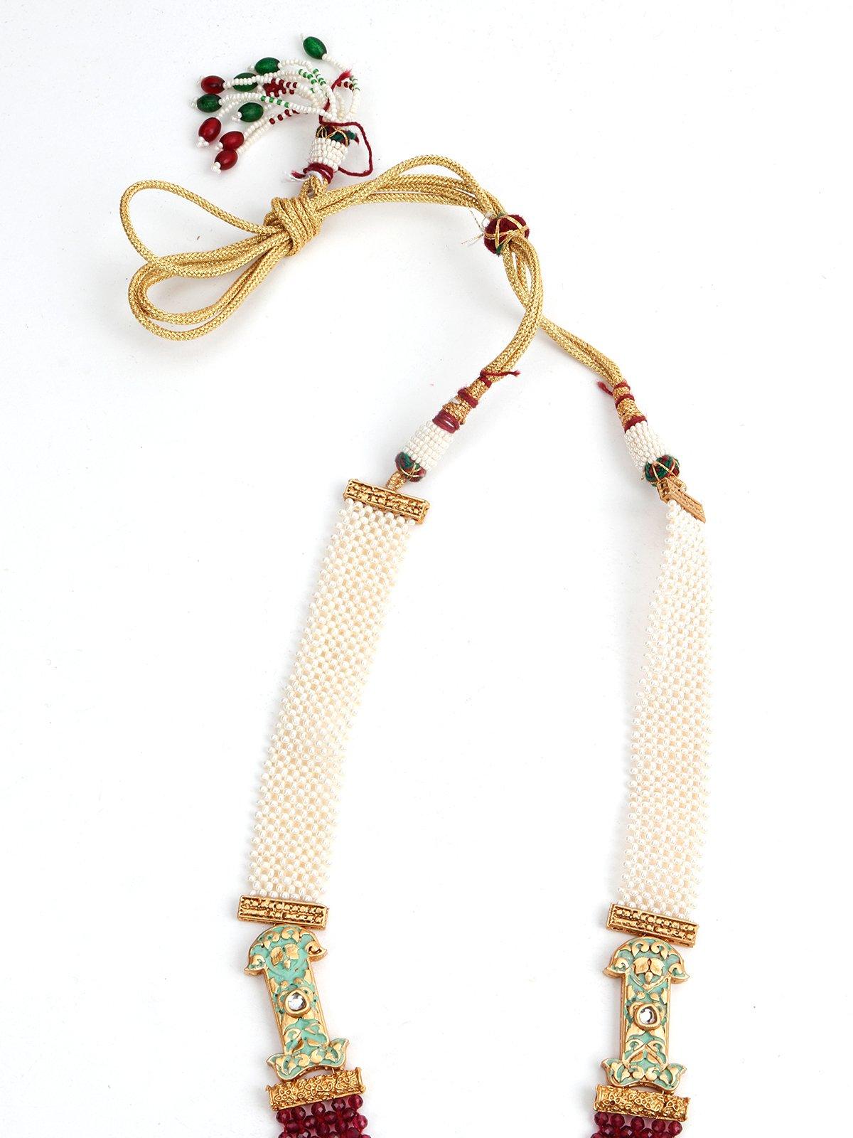 Maroon Onyx and White Pearl Necklace Set - Rajwada
