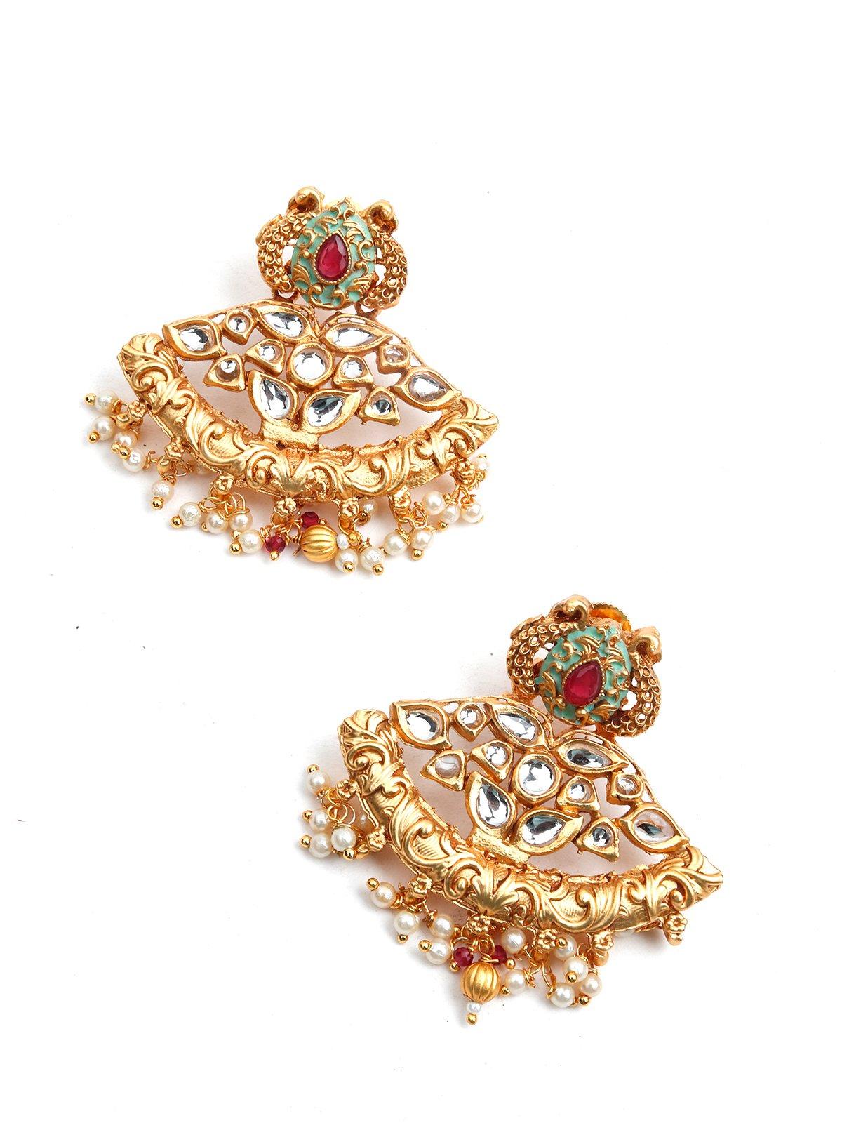 Maroon Onyx and White Pearl Necklace Set - Rajwada
