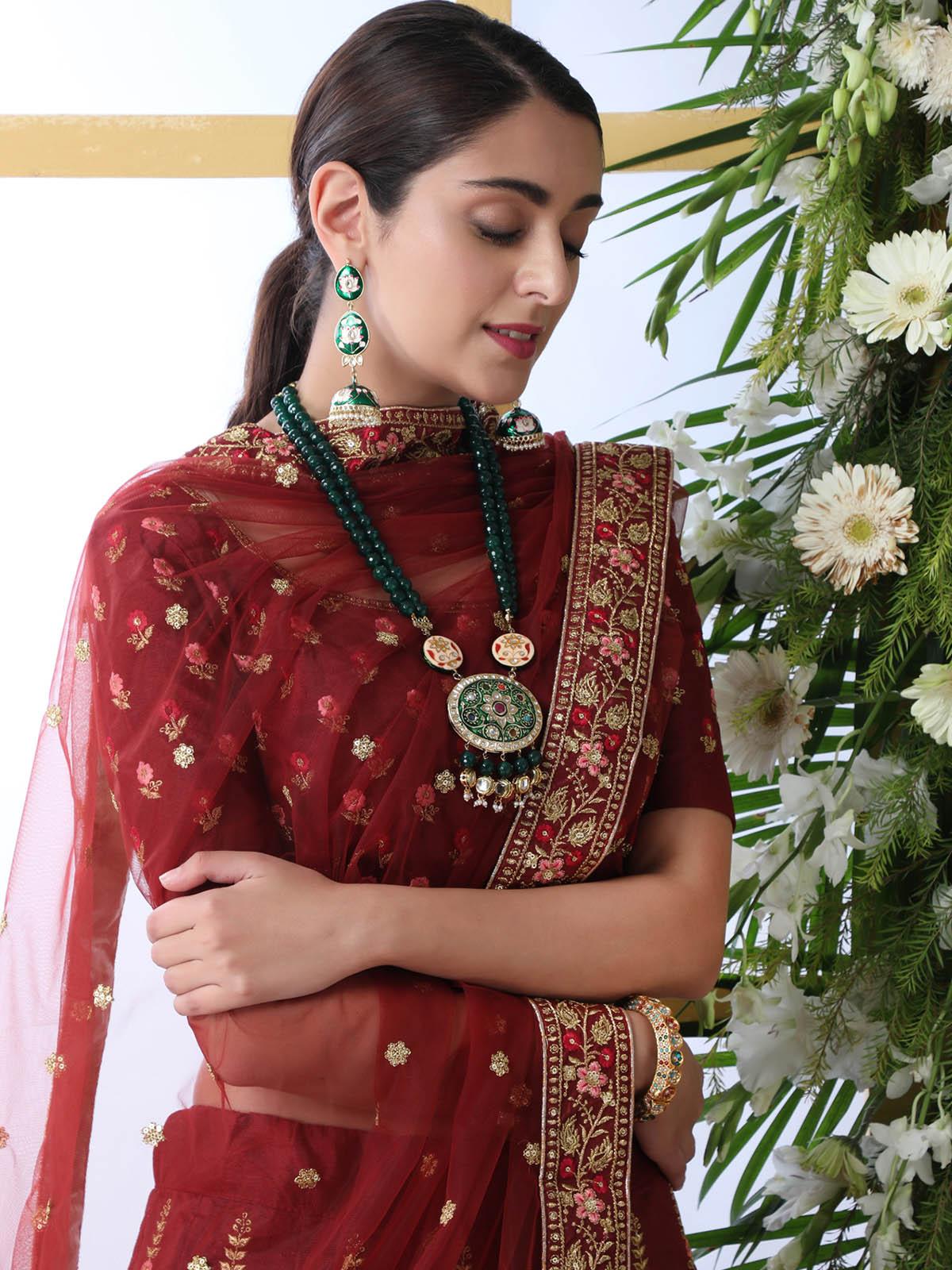 Maroon Sequins Art Sillk Lehenga Set - Rajwada