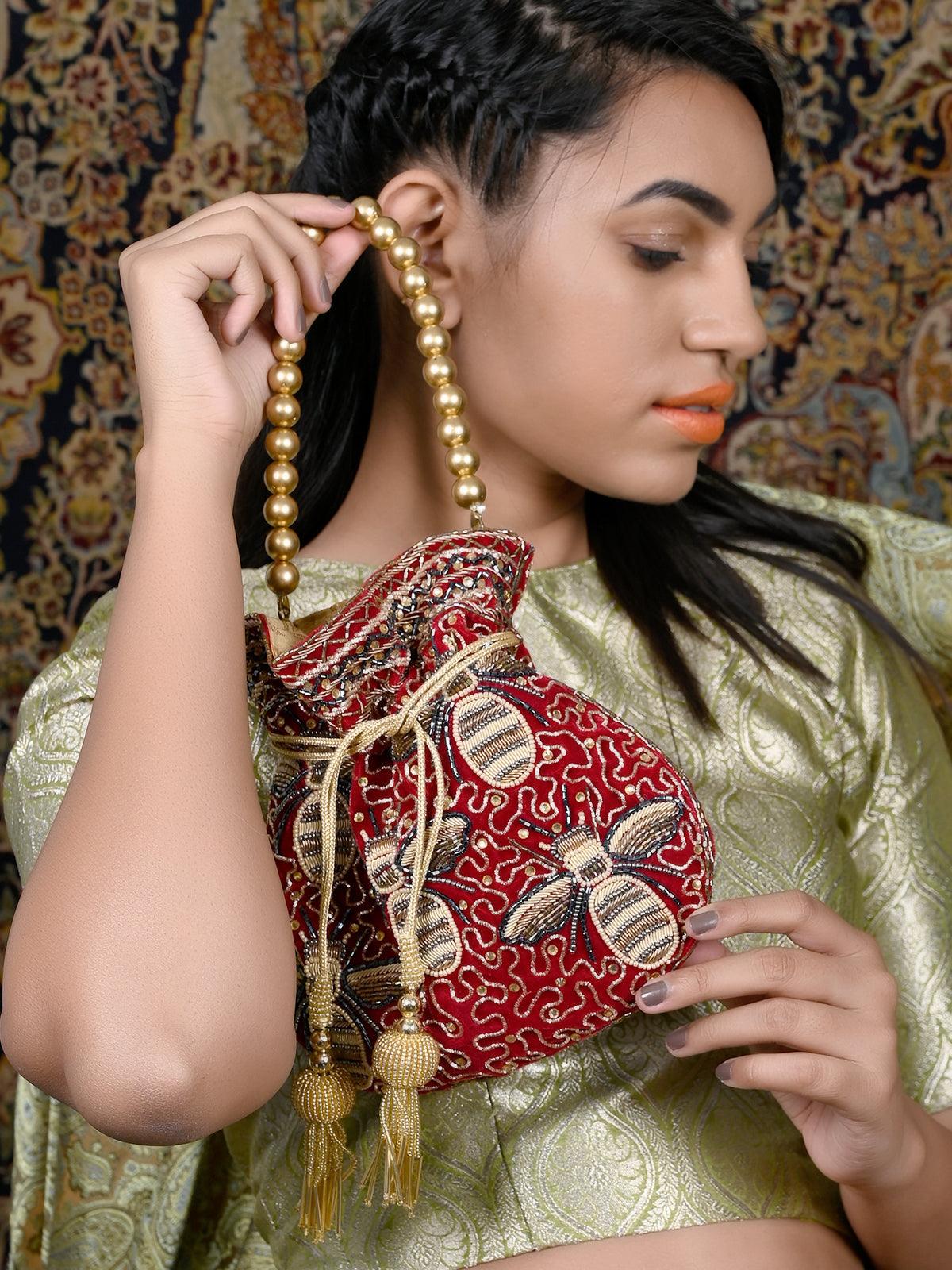 Maroon Yellow Alluring Potli - Odette