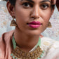 Matte Finish Gold Tone Mint Green Onyx-Mani Choker Set - Rajwada