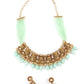 Matte Finish Gold Tone Mint Green Onyx-Mani Choker Set - Rajwada