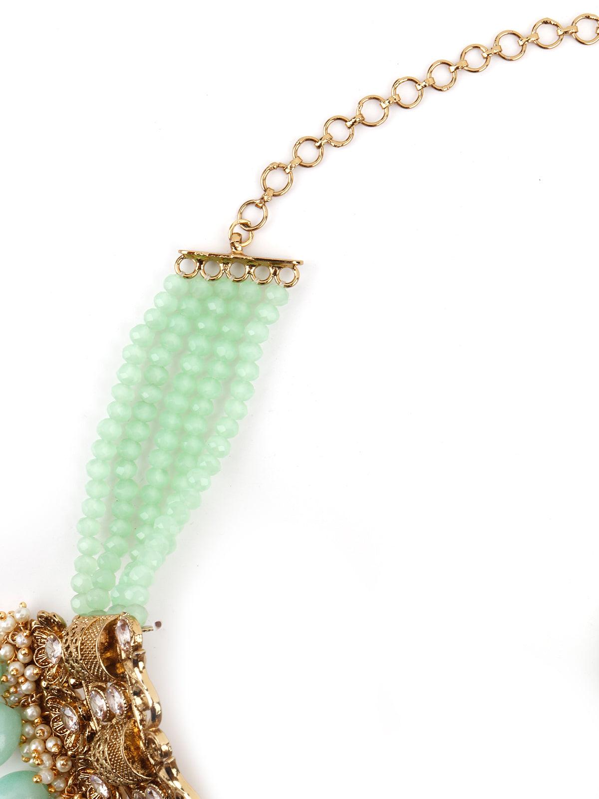 Matte Finish Gold Tone Mint Green Onyx-Mani Choker Set - Rajwada