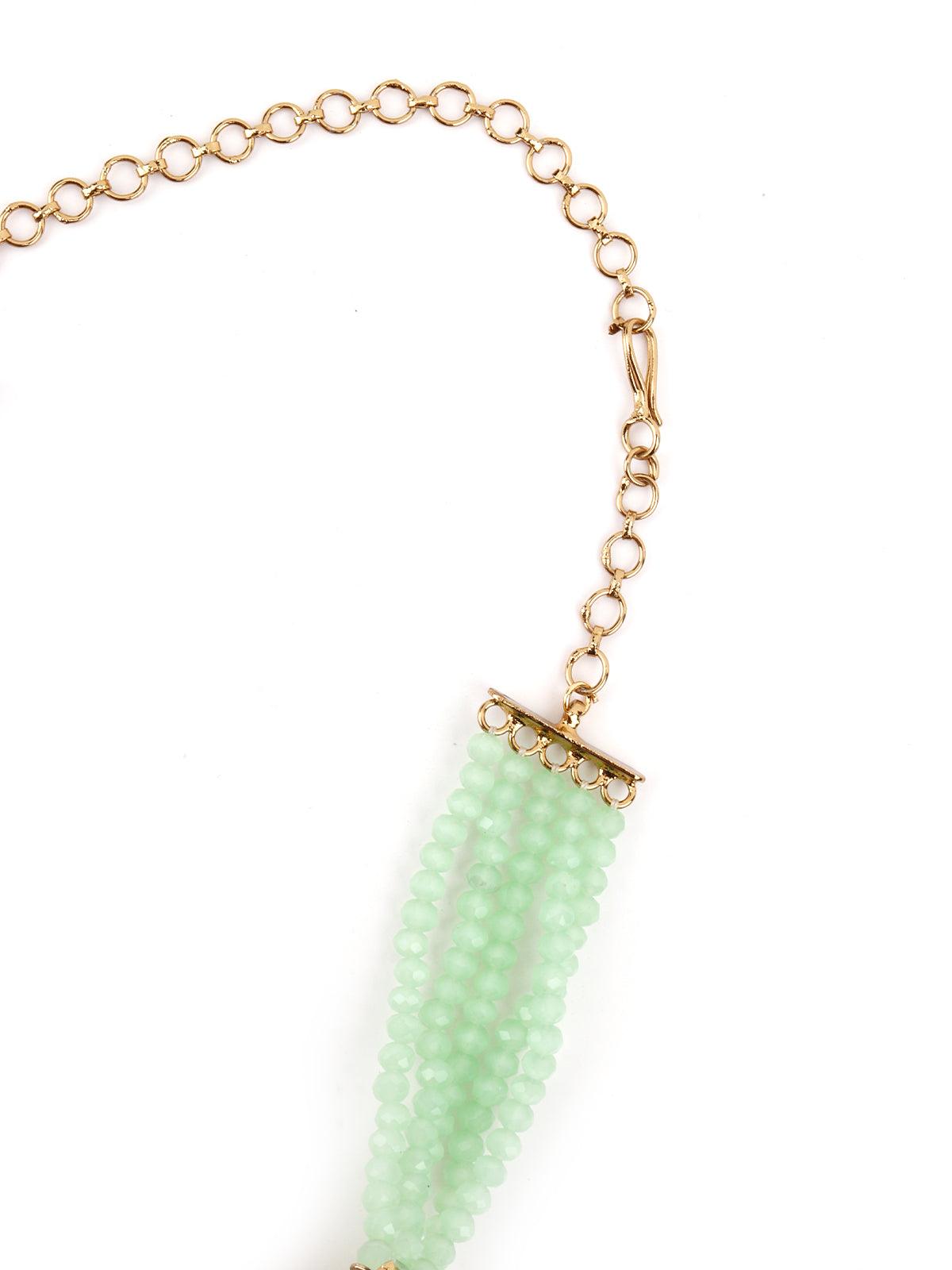 Matte Finish Gold Tone Mint Green Onyx-Mani Choker Set - Rajwada