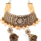 Matte Finish Gold Tone Peach Onyx-Mani Choker Set - Rajwada