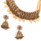 Matte Finish Gold Tone Peach Onyx-Mani Choker Set - Rajwada