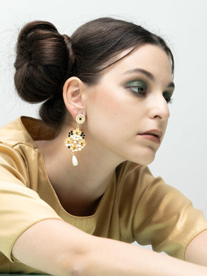 Matted Golden Chiselled Dangle Earrings - Rajwada