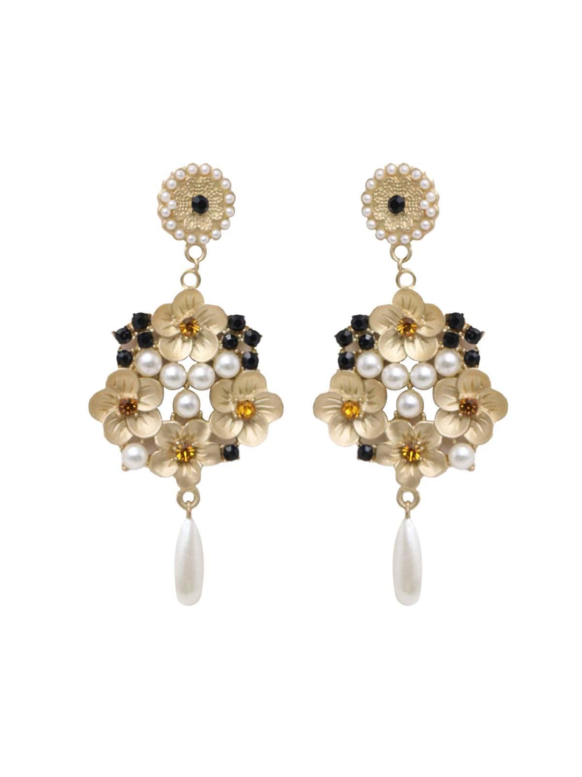 Matted Golden Chiselled Dangle Earrings - Rajwada