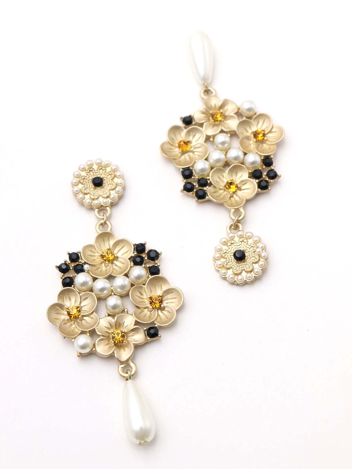 Matted Golden Chiselled Dangle Earrings - Rajwada