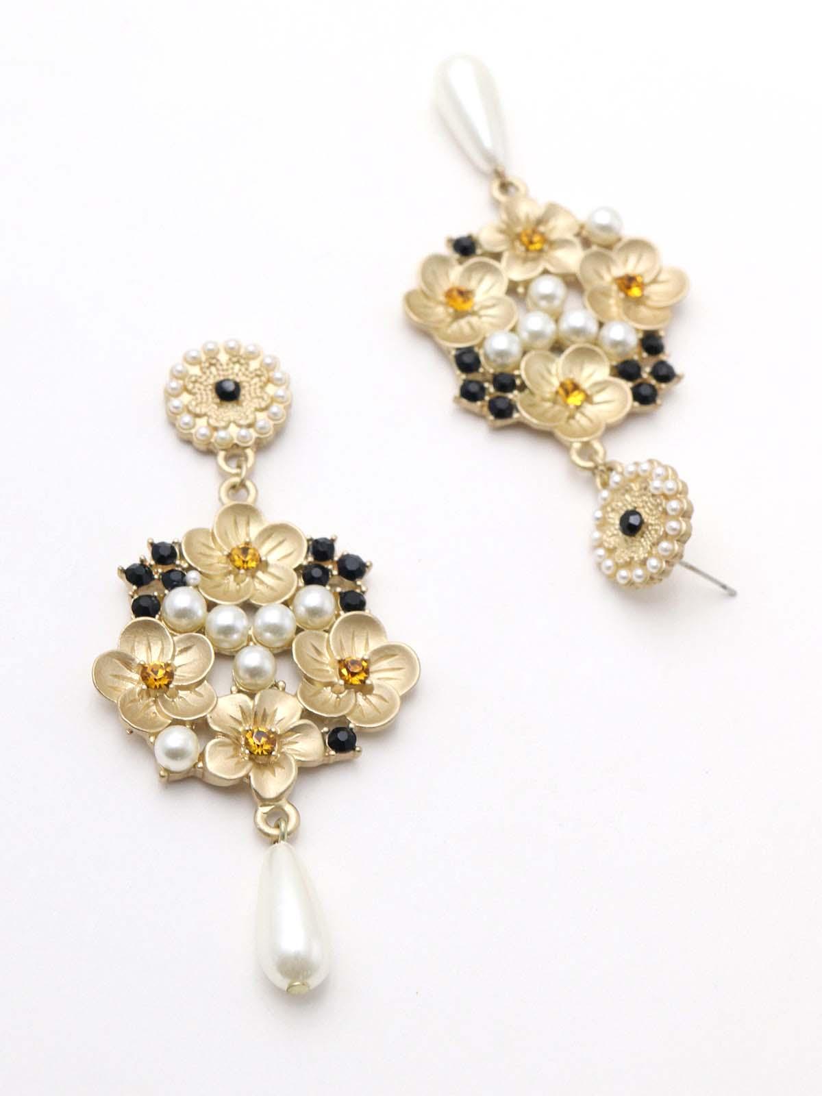 Matted Golden Chiselled Dangle Earrings - Rajwada