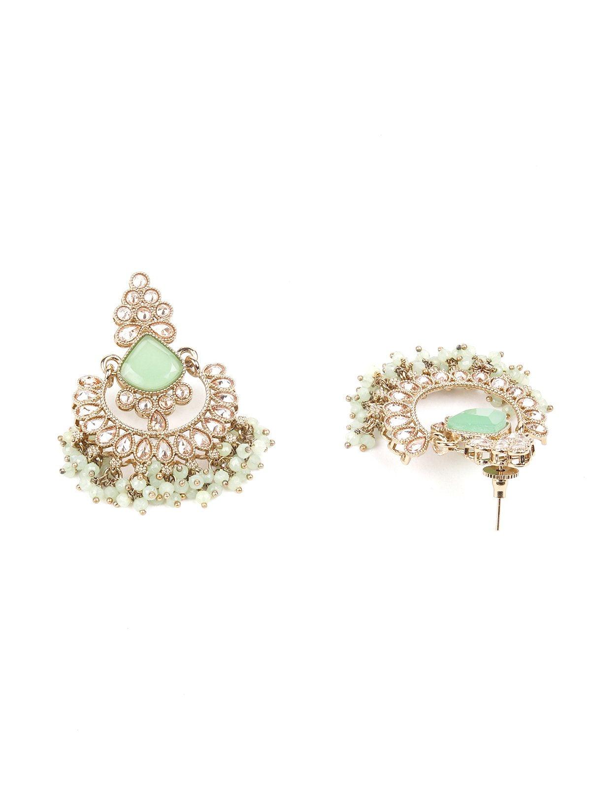 Mint Green Engraved Stone Kundan Choker Set - Rajwada