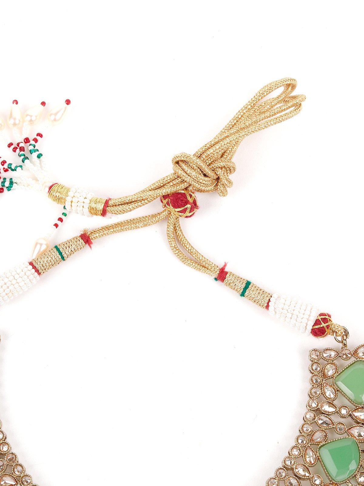 Mint Green Engraved Stone Kundan Choker Set - Rajwada