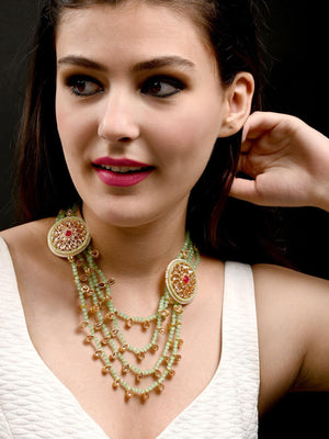 Mint Green Kundan Necklace Set - Rajwada