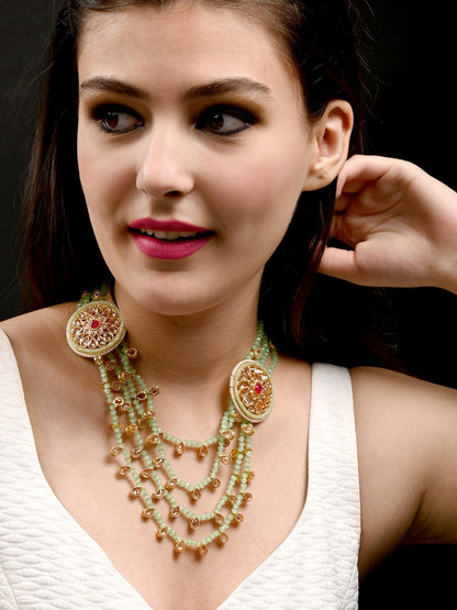 Mint Green Kundan Necklace Set - Rajwada