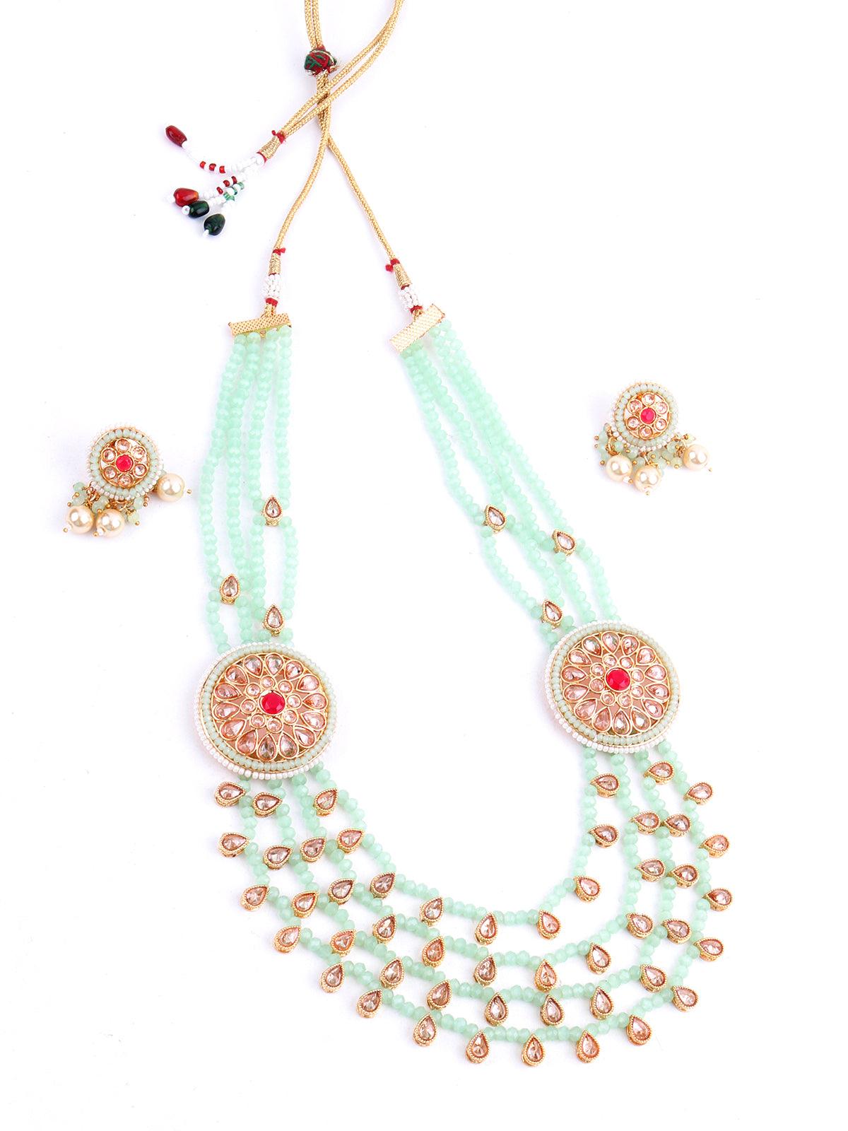 Mint Green Kundan Necklace Set - Rajwada