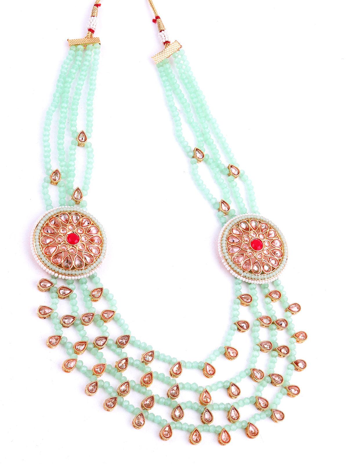 Mint Green Kundan Necklace Set - Rajwada