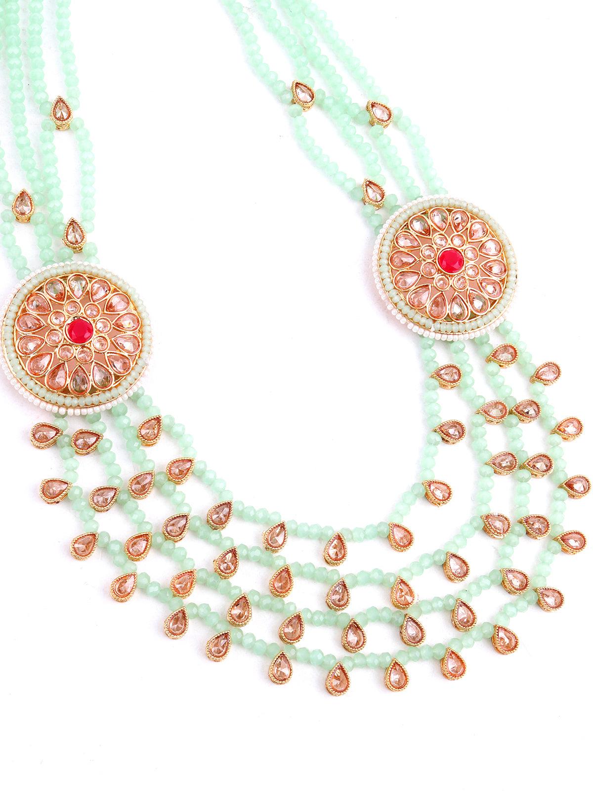 Mint Green Kundan Necklace Set - Rajwada