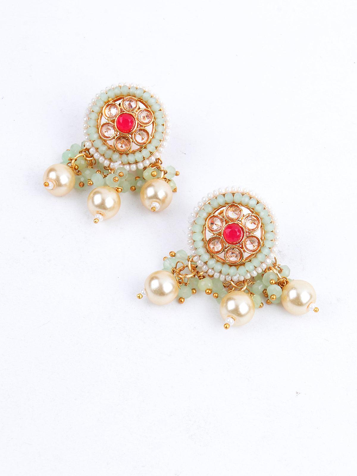 Mint Green Kundan Necklace Set - Rajwada