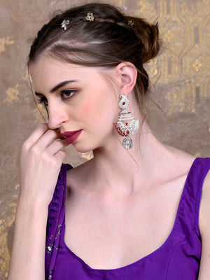 Rajwada Women Red And Silver Dangle Earrings