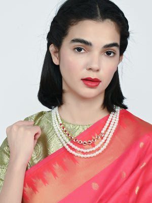 Rajwada White And Pink Alloy Pearl Embellished Neckpiece For Women