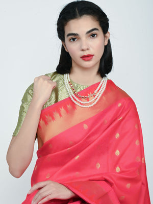 Rajwada White And Pink Alloy Pearl Embellished Neckpiece For Women