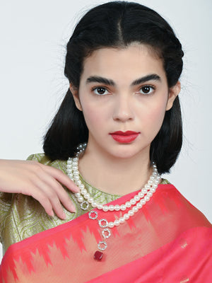 Rajwada White Alloy Pearl And Stone Embellished Neckpiece For Women