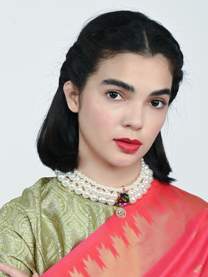 Rajwada White Alloy Pearl & Rhinestone Embellished Neckpiece For Women