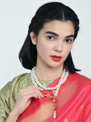 Rajwada White Alloy Beaded Pearl Embellished Neckpiece For Women