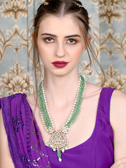Rajwada Women Green And White Long Necklace Set
