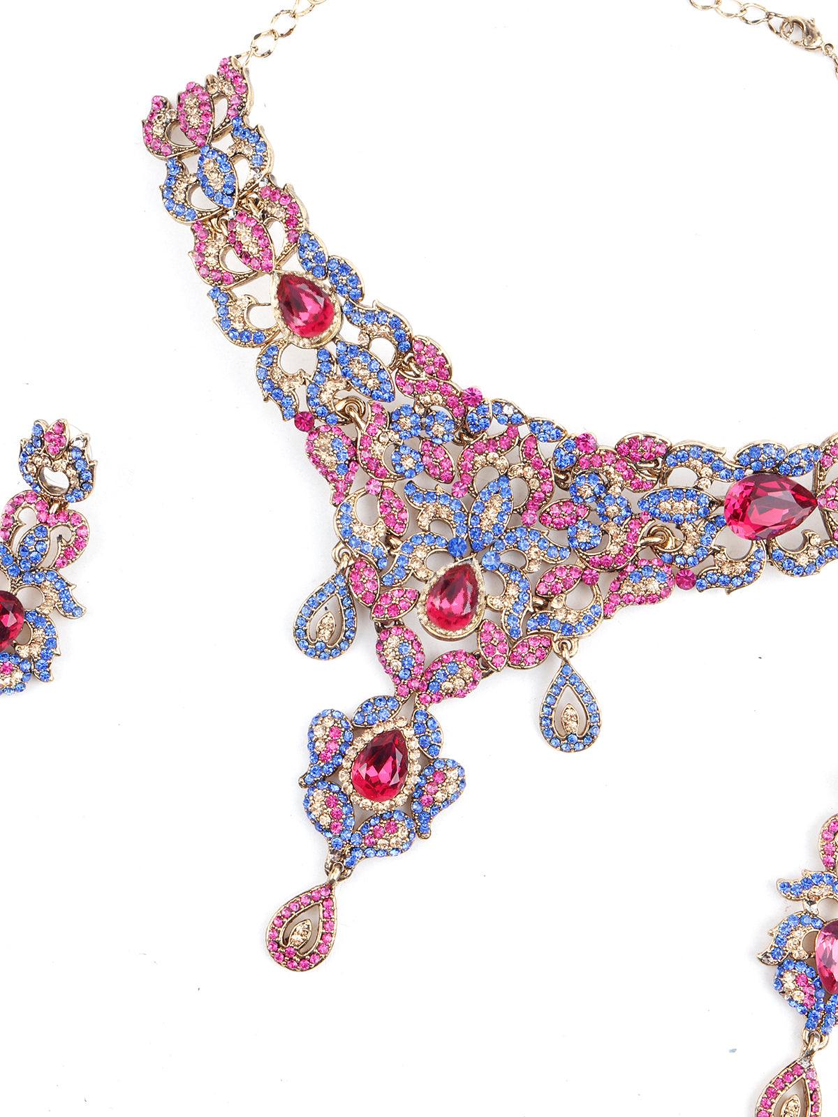 Multi Color Crystal Necklace Set - Rajwada