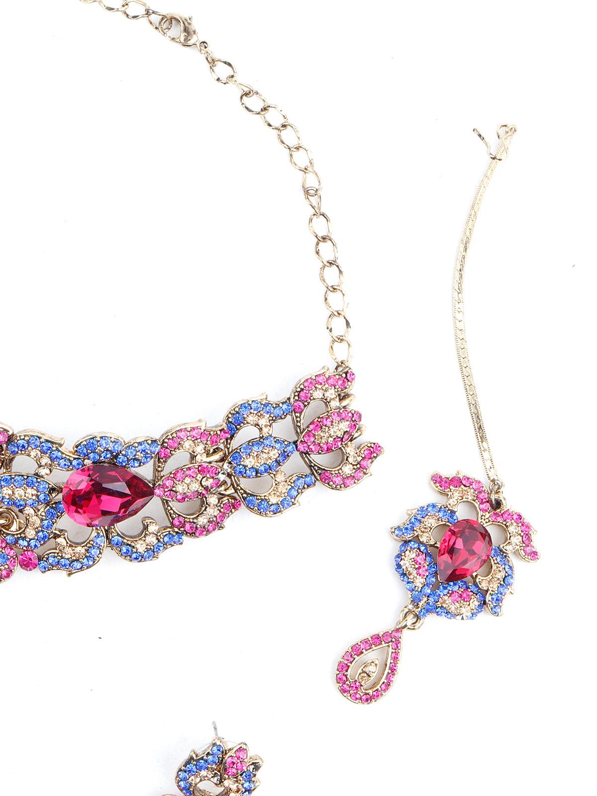 Multi Color Crystal Necklace Set - Rajwada