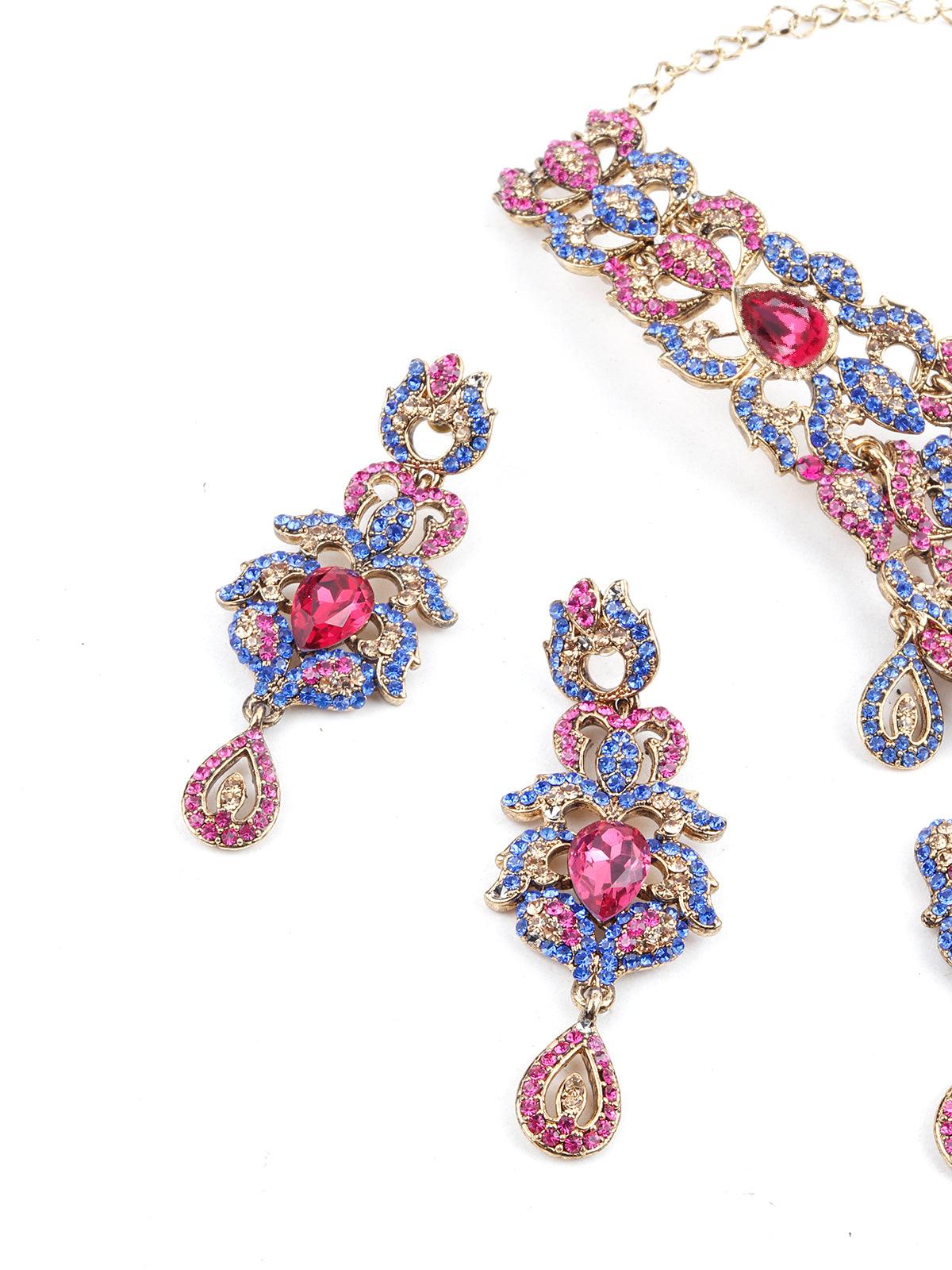 Multi Color Crystal Necklace Set - Rajwada