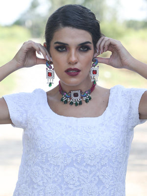 Multi Colored  Choker Necklace Set - Rajwada
