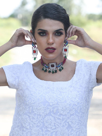 Multi Colored  Choker Necklace Set - Rajwada