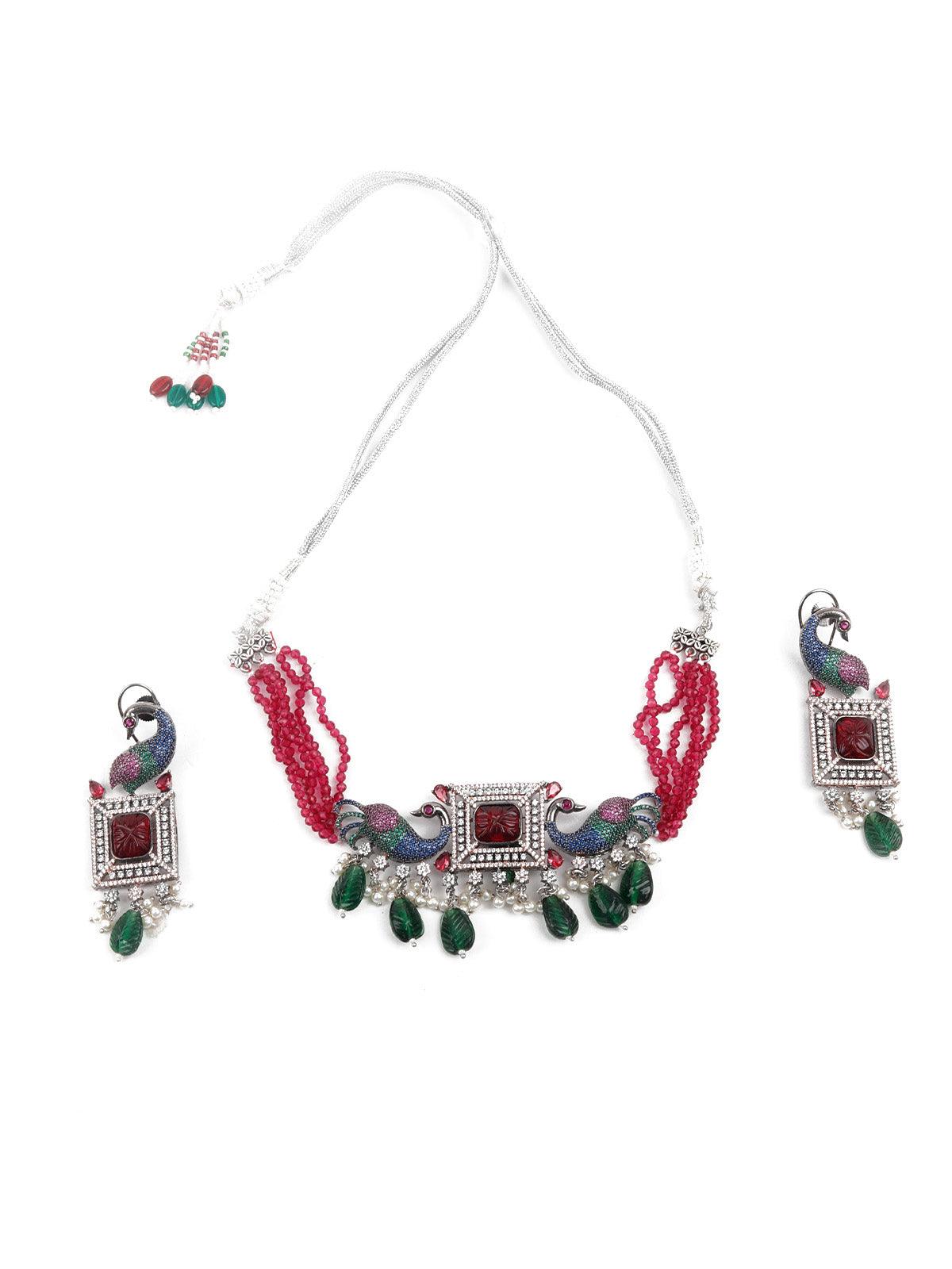 Multi Colored  Choker Necklace Set - Rajwada